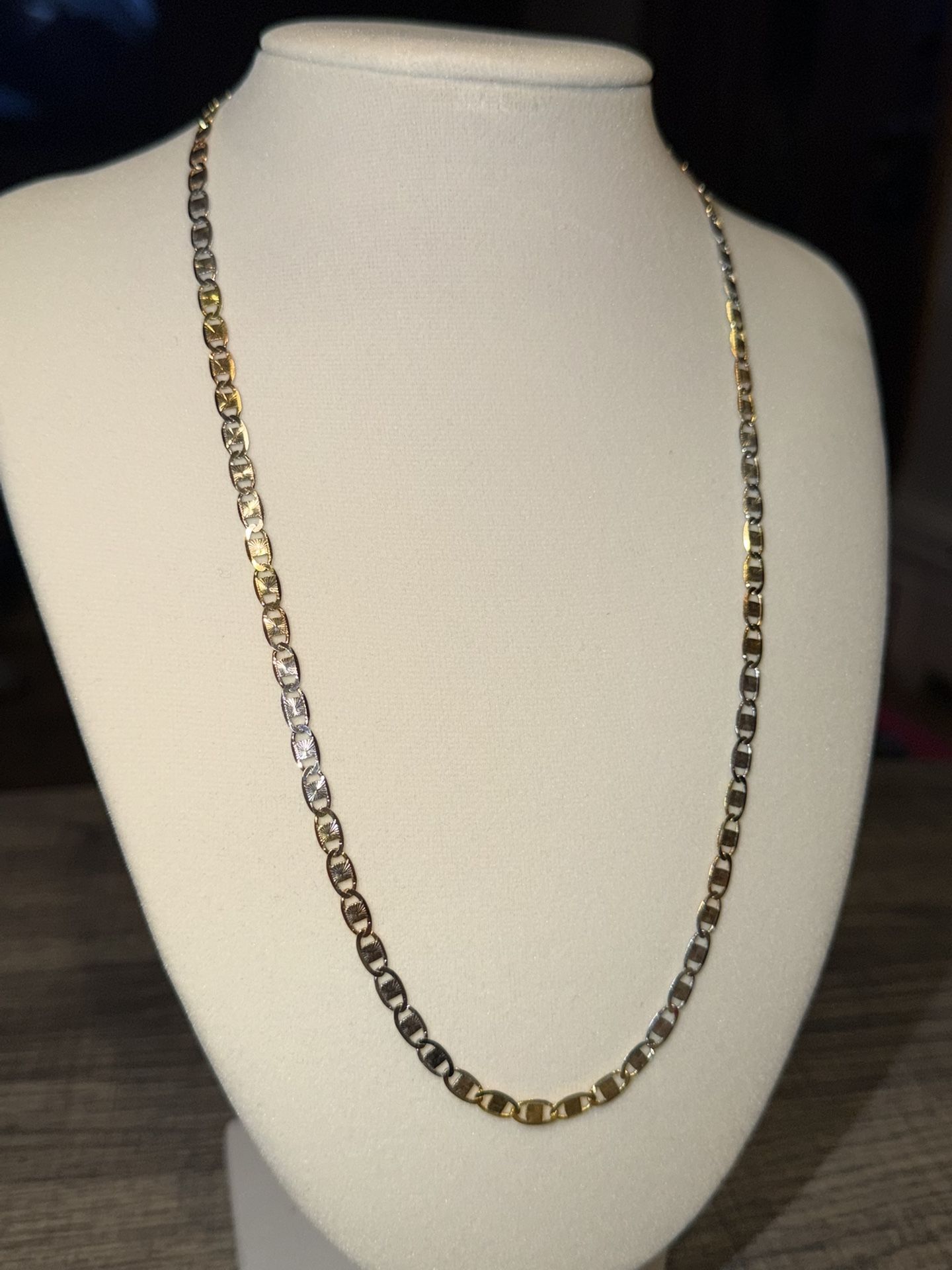 Sterling silver tri color diamond-cut mariner link chain necklace (new) (Read ad before messaging)