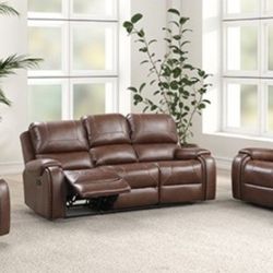 Brand New Brown Leather 3pc Reclining Sofa Set 