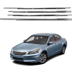 Fit For Accord 2008-2012 4PCS Chrome Weatherstrip Window Moulding Trim Seal Belt