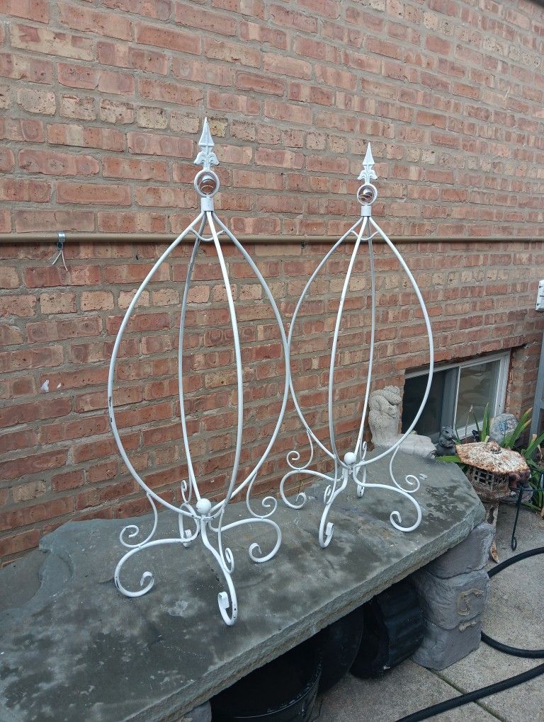 Set Of Two Pieces Folding Metal Planter Pots Holder Stand Yard Decor 