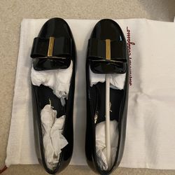 Brand New Salvatore Ferragamo Flats - Size 9, Black and Gold, with Original Box , Receipt and Dust Bag
