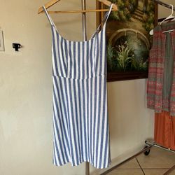 Old Navy Fit & Flare Linen-Blend Mini Dress in a blue and white striped pattern