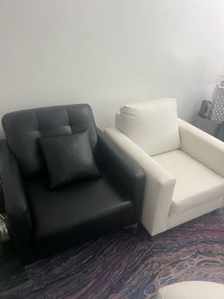 Modern Accent Chair Set + 2 Ottomans – Black & White