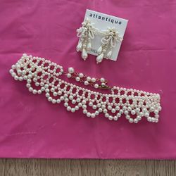 Pearl Choker And Earrings Set