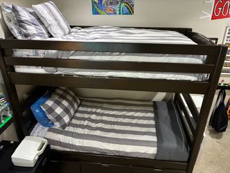 Twin Solid Wood Dark Brown Bunkbed w/ Storage Drawers - Converts to 2 Twins