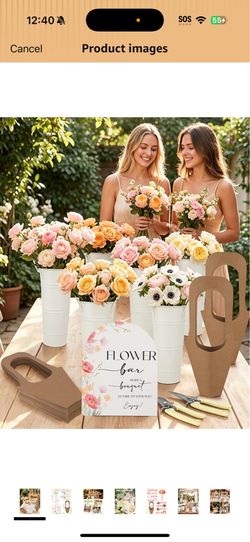 Flower Bar Supplies – 39 Pcs DIY Build Your Own Bouquet Bar Kit for Wedding Bridal Shower Party, Includes Flower Bar Buckets, Stand, Sign, Bloom Bar A