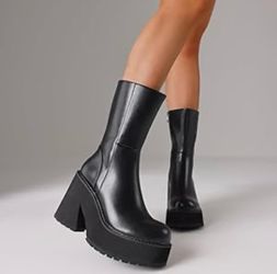 Black Platform Mid-Calf boots Women size 8