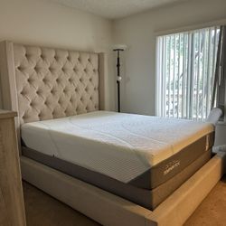 Queen Size Padded Bed Frame + Headboard