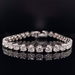 14K White Gold Tennis Bracelet with Diamond 11.18 CTW Round Brilliant Lab Grown G SI1