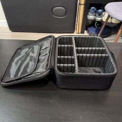 Relavel Travel Makeup & Organizer Case – 10”x9”x4” Adjustable Compartments, Black Hard Shell
