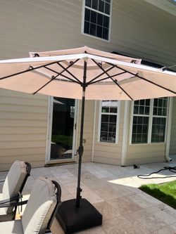 Large tiered patio Umbrella with led Light and base