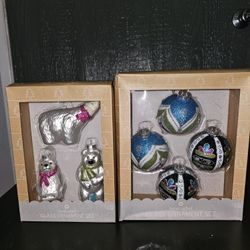 Handcrafted Christmas Glass Ornaments - (2 sets)