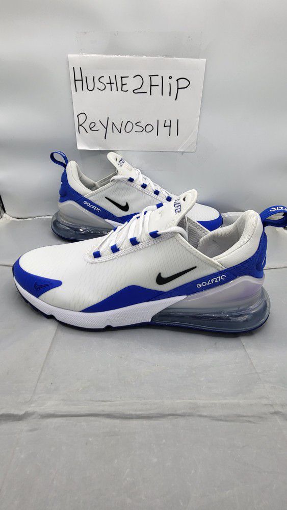 Men's Sz 12.5 Nike Air Max 270 Spikeless Golf Shoes White/Racer Blue CK6483-106