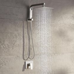 Shower Faucet Set with 10 Inch Shower Heads with Handheld Spray Combo, Rainfall Bathroom Shower System Rain Shower Head and Handle Set, Dual Shower He