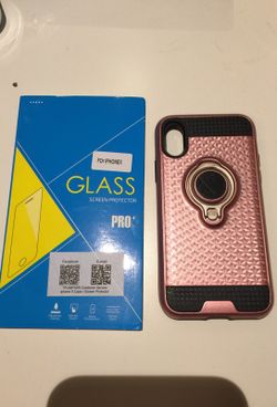 GlassScreen protector and pink iPhone X case