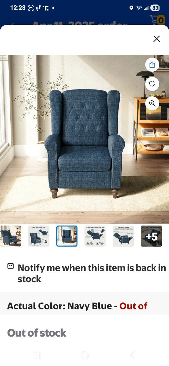 Brand NEW In BOX  1 Wingback Recliner Chair