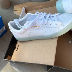 Adidas Sleek White Light Green Sole