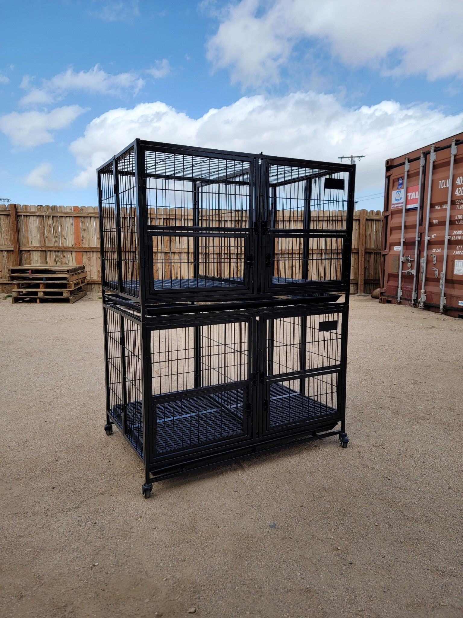 New! 43” Large Heavy Duty 2-Tier Dog Cage , With Removable Center Divider , Foldable No Tools Required 