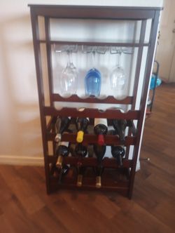 Sturdy Wooden Wine Rack With Stemware Holders 