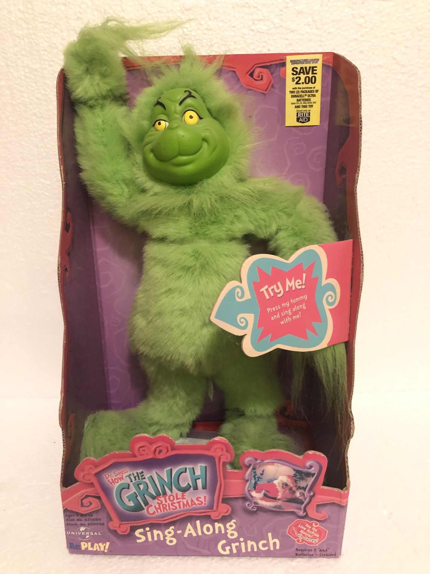 2000 HOW THE GRINCH STOLE CHRISTMAS SING-ALONG GRINCH IN BOX~NOS~DR SEUSS Rare