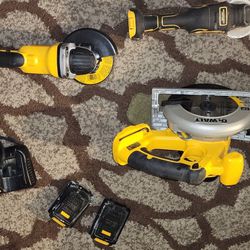 Dewalt Brushless Power Tools DC390, DCS355, DCG412 Two Batteries And Charger