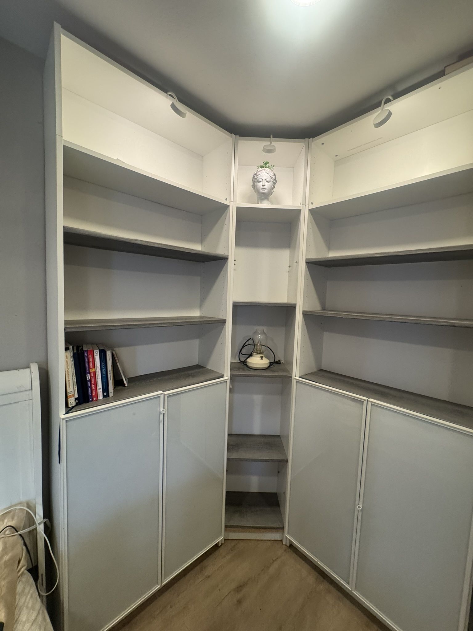 3-Piece White Bookshelf Set – Modular Design with Glass Doors + Lights - Corner Or Straight