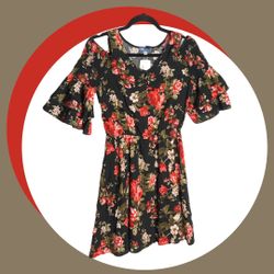 New w Tags JM by Truly Me Black/Red Floral lined Cold Shoulder Dress Girls 16