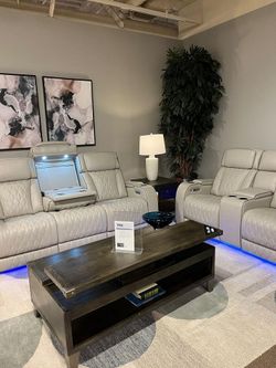 Genuine Leather Power Recliner Sofa w/zero gravity mechanism, Massage & Much More