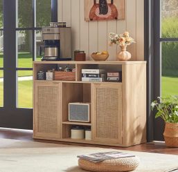 Brand New Rattan Coffee Bar Cabinet with Wine Rack
