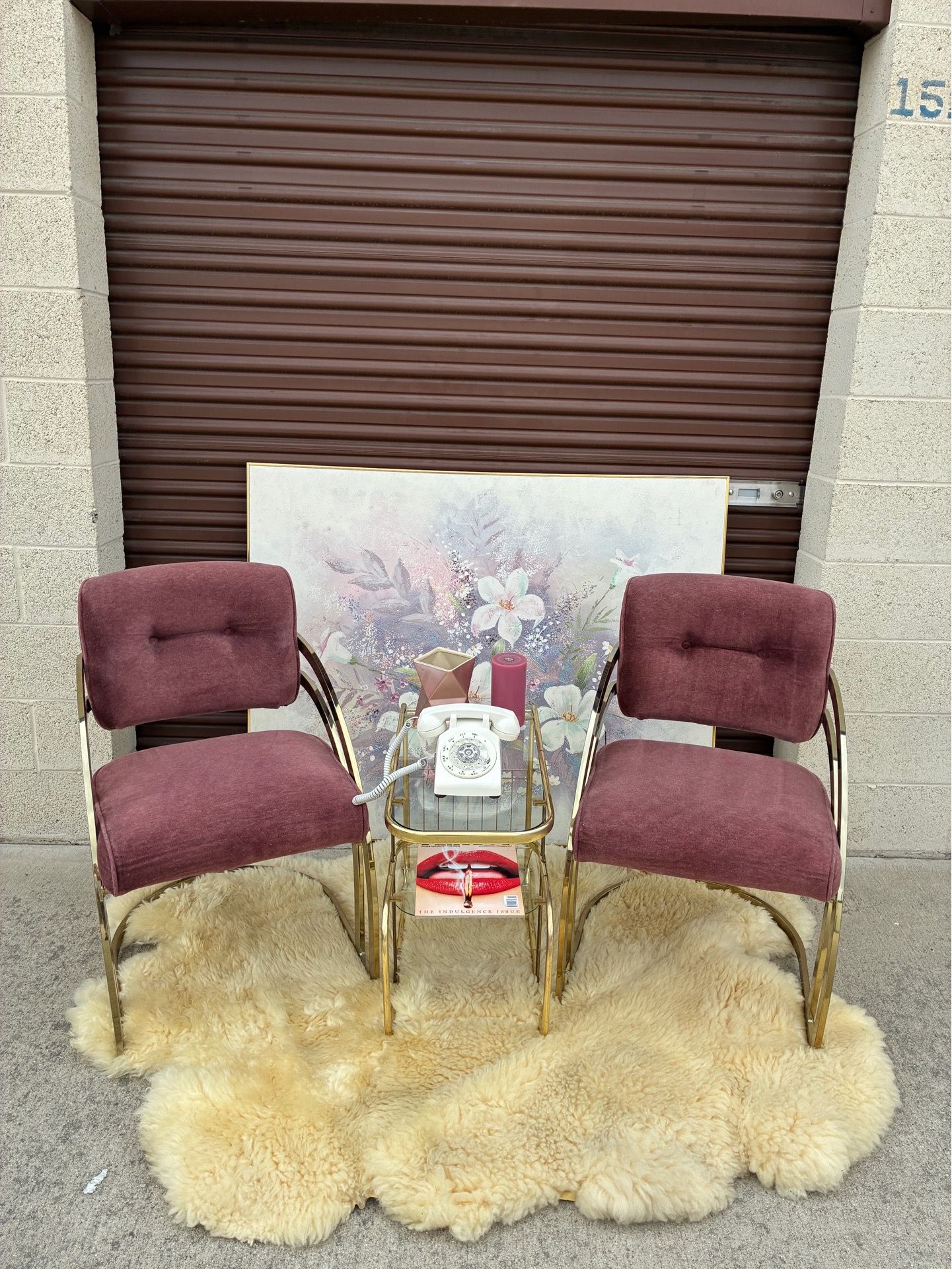 1980’s Postmoderm Milo Baughman Centilever Brass Chairs