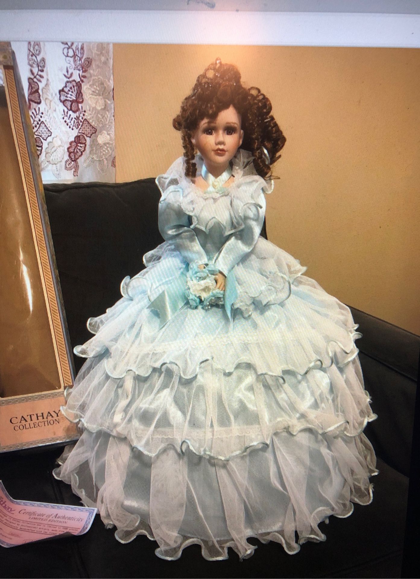 Vintage porcelain bride umbrella doll Cathay collection #1 of 5000