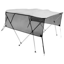 3# 4 Bow Bimini Top Boat Cover, Detachable Mesh Sidewalls, 600D Polyester Canopy with 1" Aluminum Alloy Frame, Includes Storage Boot, 2 Straps, 2 Supp