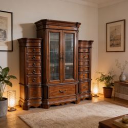 Large Solid Wood Wardrobe Armoire w/ Mirrors & Drawers – ~6 ft Tall