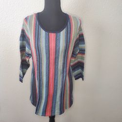 Christopher And Banks Women's Red,Blue Green Stripped Top Size:Medium 3/4 Sleeve