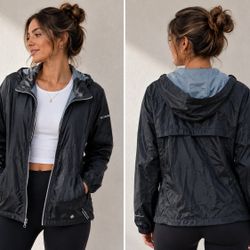 Columbia Majestic Meadow Jacket Womens XL Black Omni Shield Hooded Rain Wind