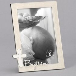 Pearl and Silver-hued Baby Baptism Frame Photo Favor Gift