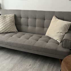 Gray Futon Sofa – Converts to Bed