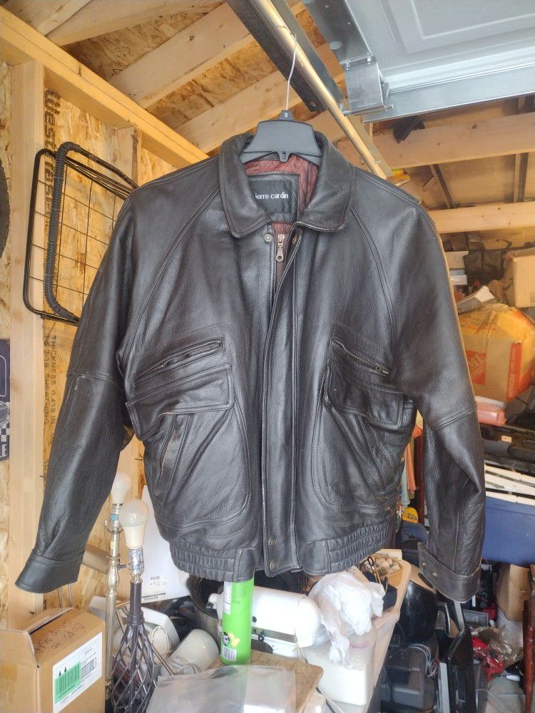Pierre Cardin Mens Brown Leather Long Sleeve Full-Zip Jacket Size XL 