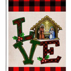 Nativity Love Merry Christmas O Holy Night Double Sided Burlap Garden Flag, Seasonal Holiday Home Outdoor Decorative Small Flags for Outside Yard Lawn