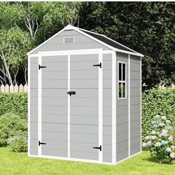 New in Box 6 x 5 FT Outdoor Storage Shed, Resin Shed with Windows, Lockable Door and Vents, Tool She