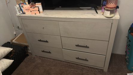 Grey Queen Headboard with 6 drawers dresser