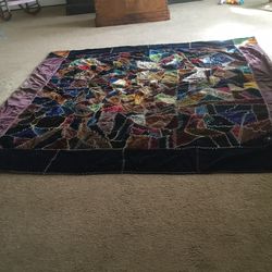 ANTIQUE VELVET PATCHWORK QUILT-$215