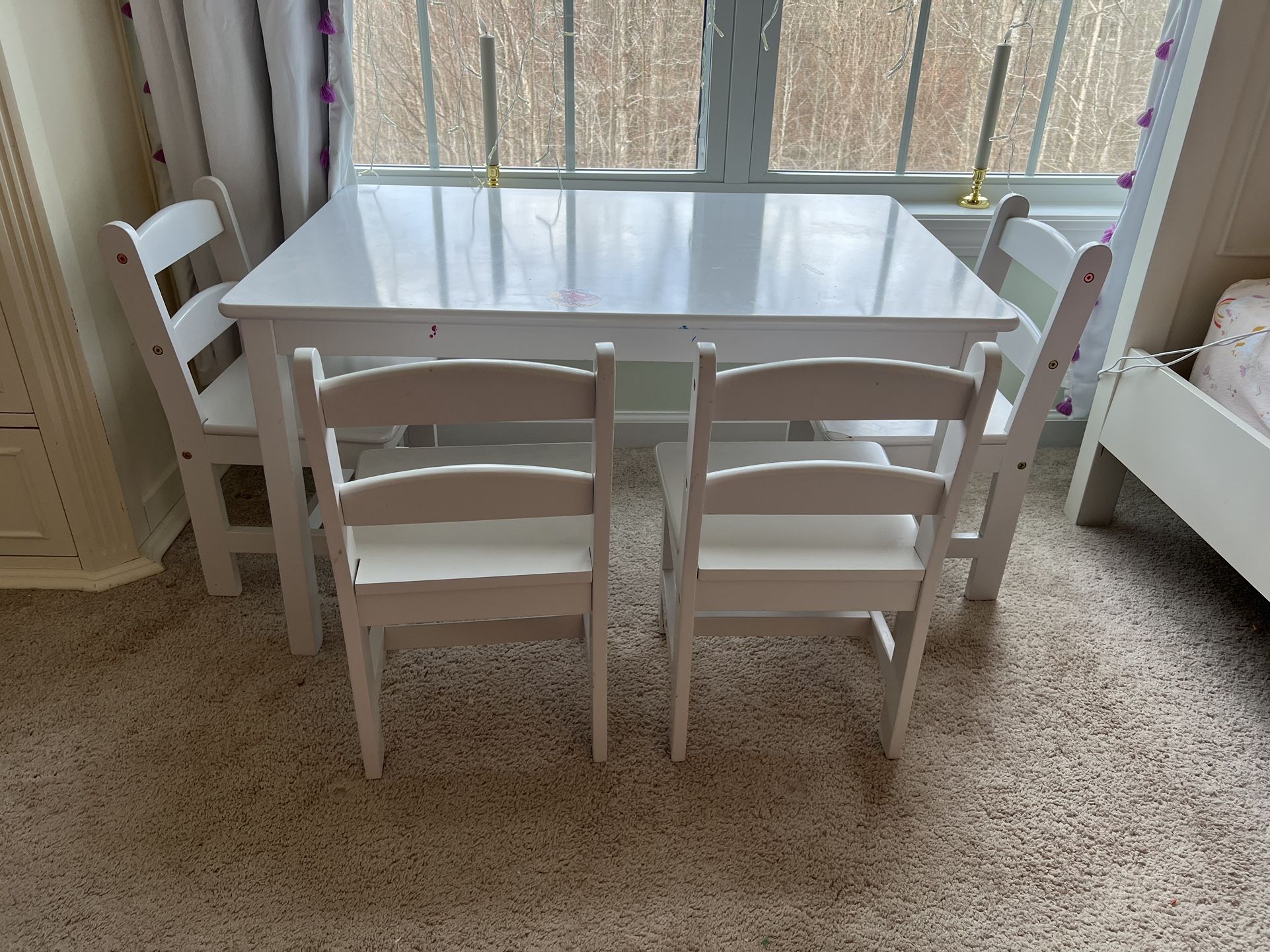 Kids White Table With Four Chairs 