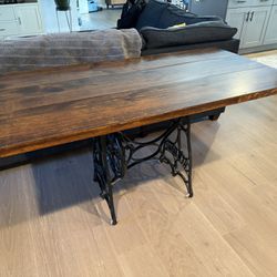 Solid Wood Table on Vintage Sewing Machine Base