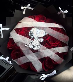 Halloween Snoopy Mummy Red Rose Bouquet