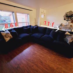 Large Sectional Couch Black/the Fabric is Velvet 