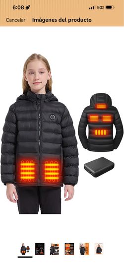 Size S Kids Heated Jacket with Battery, Lightweight Electric Coat for Boys Girls Winter Gift