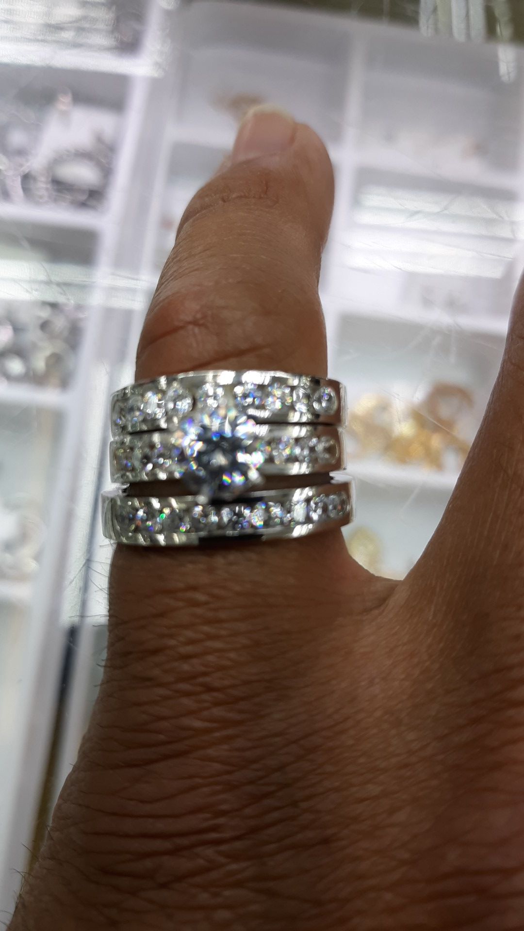 14k white gold set wedding rings cz stone grams