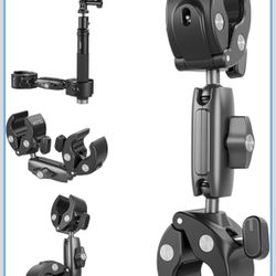 7-4 TELESIN 360 Dual Ball Clamp Mount, Bike Bicycle Motorcycle Handlebar Stick Pole Mount Holder Accessories for DJI Osmo Action 6 /Osmo Nano/Osmo 360