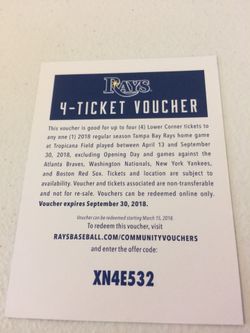 TAMPA BAY RAYS TIX FOR 4